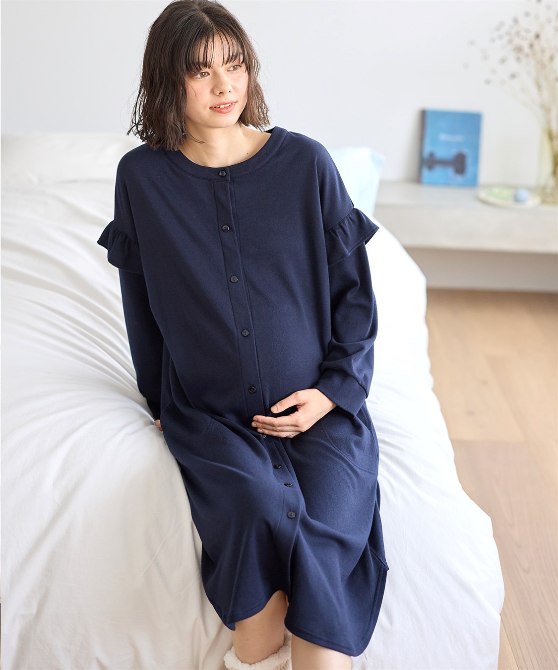 Rosemadame マタニティから産後まで ふわふわスムース無地ネグリジェ パジャマ（マタニティ/授乳服）授乳楽々 妊婦服 産前・産後対応_variation_3
