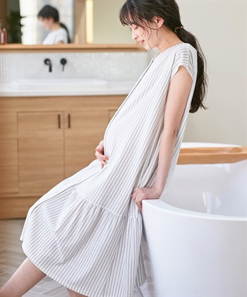 Rosemadame 吸汗速乾 機能付き ストライプフレンチスリーブカットソーネグリジェパジャマ（マタニティ&amp;授乳服）_variationthumb_1