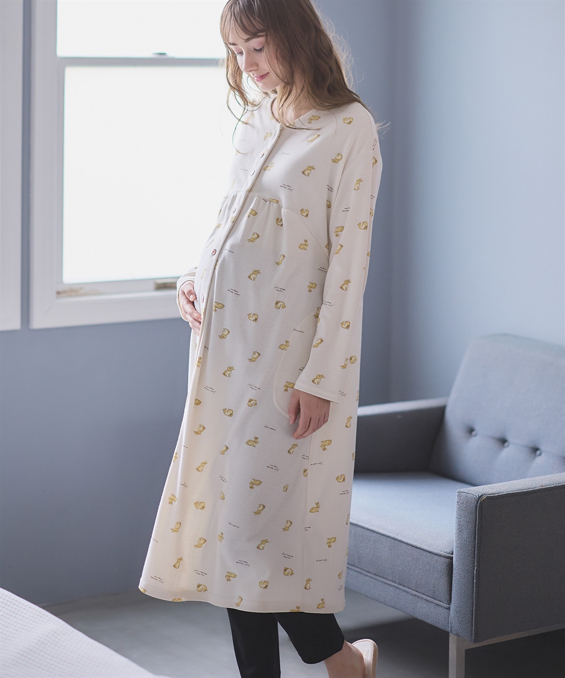 Rosemadame 【セット】ふわふわスムースウサギ柄2WAYパジャマ(産前・産後対応 マタニティ＆授乳服 ルームウェア)_main