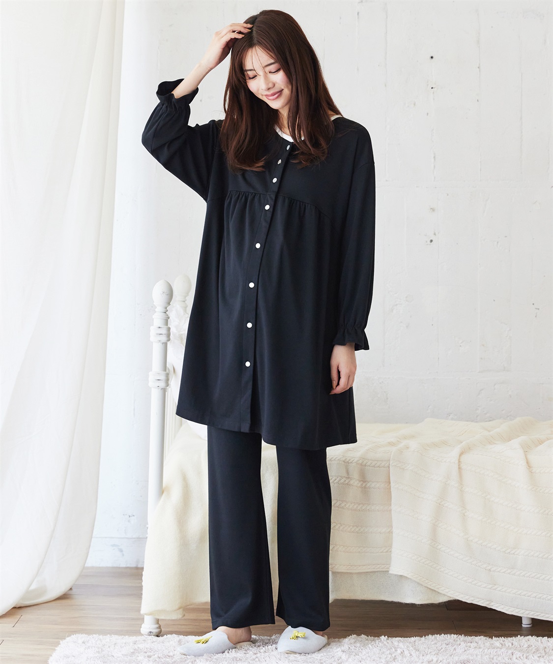 Rosemadame 【セット】ふわふわスムースパイピングネックパジャマ(産前・産後対応 マタニティ＆授乳服 ルームウェア)_main