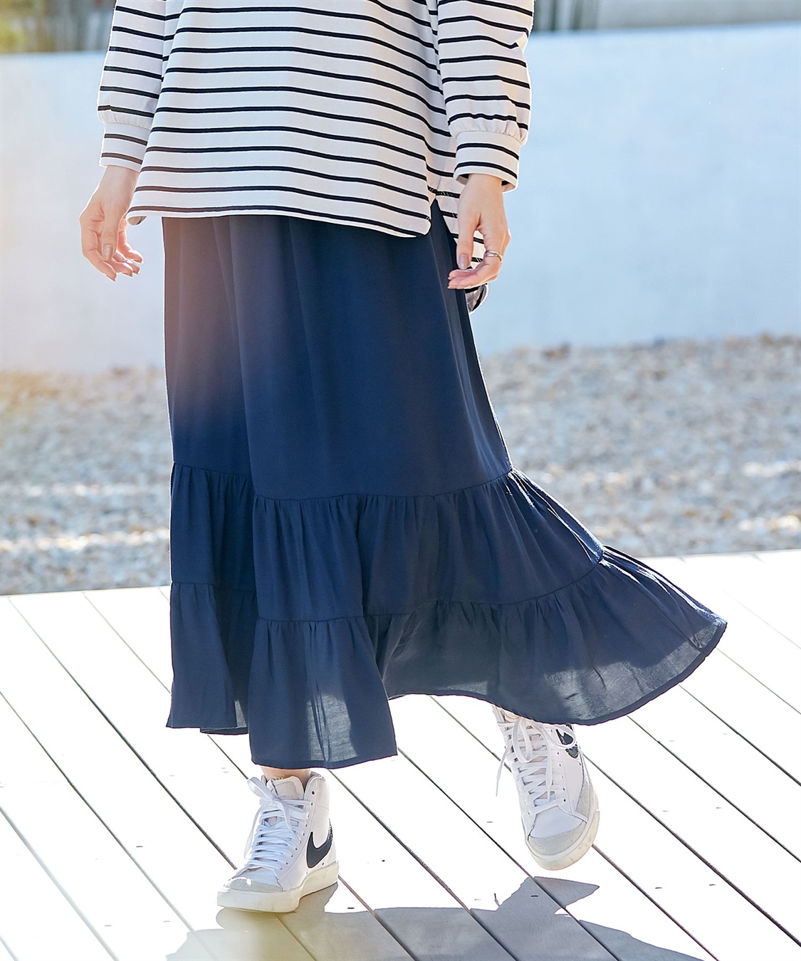Rosemadame 産後も使える  ティアードスカート（マタニティ/授乳服）授乳楽々 妊婦服 産前・産後対応_main