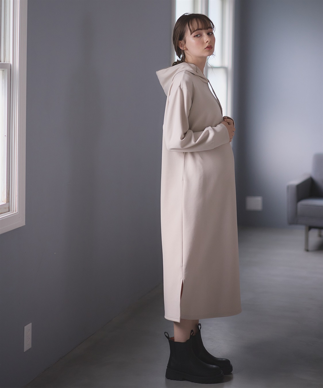 Rosemadame ダンボールパーカーワンピース（マタニティ/授乳服） 授乳口付き 授乳楽々 妊婦服 産前・産後対応_main