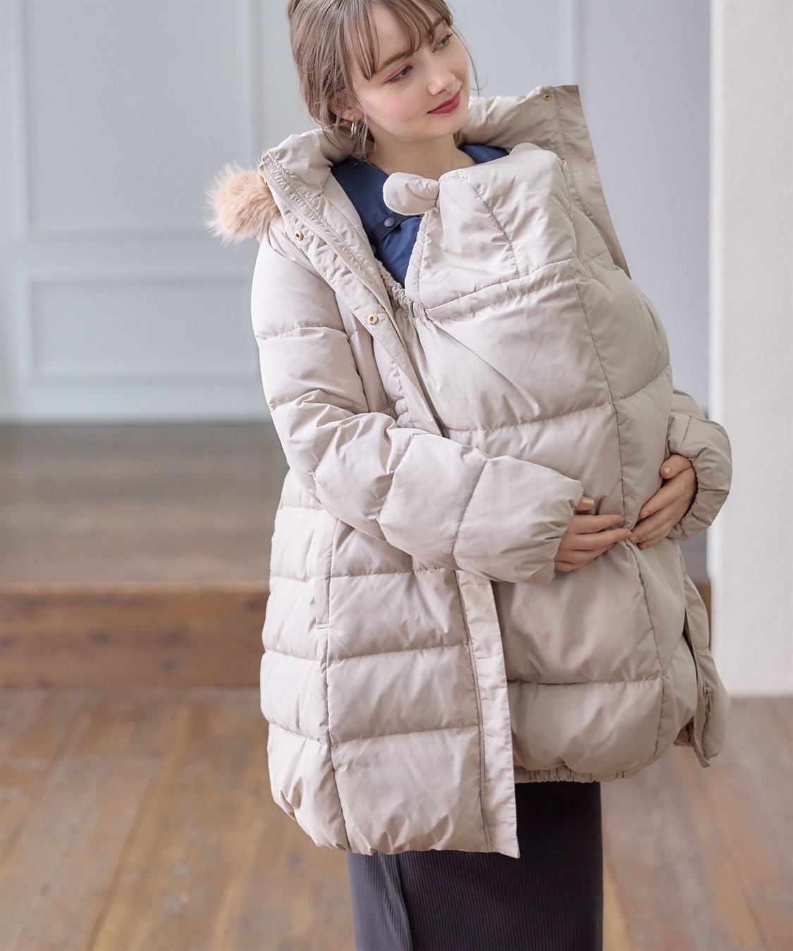 Rosemadame マットタフタダウンママコート＆ケープセット(マタニティ&amp;授乳服）妊婦服 産前・産後対応_variation_2