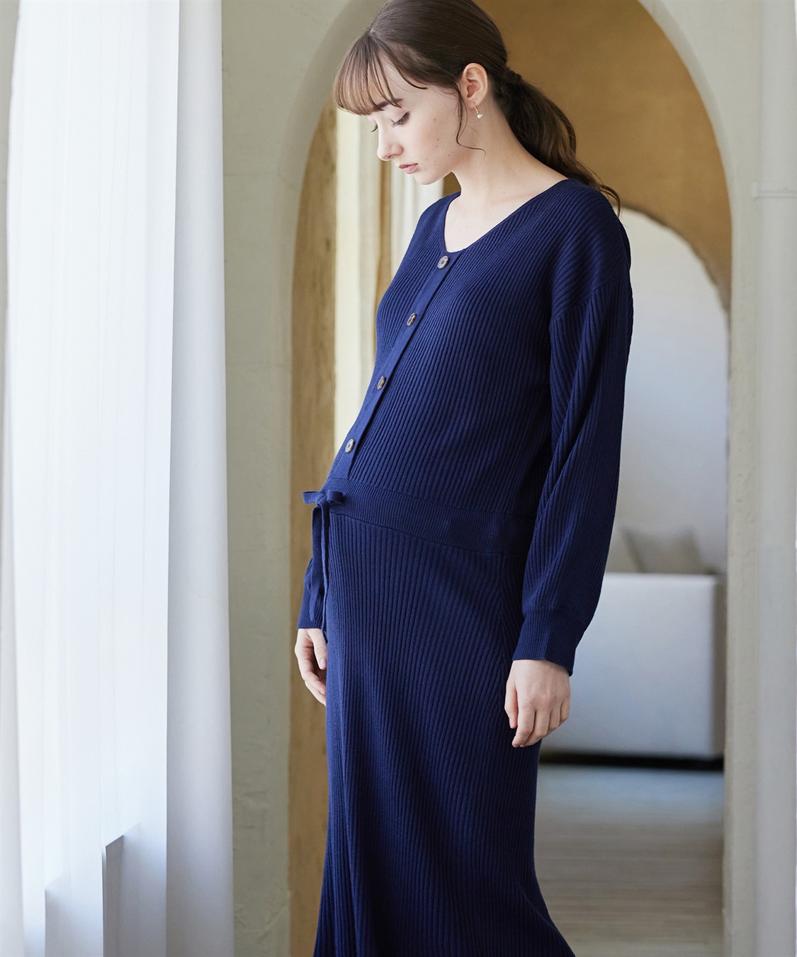 Rosemadame フロントボタンリブニットフレアワンピース(マタニティ&amp;授乳服）授乳口付き 授乳楽々 妊婦服 産前・産後対応_main