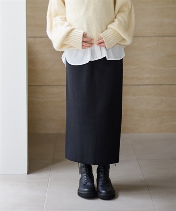 リブニットタイトスカート(マタニティ&授乳服）妊婦服 産前・産後対応(ブラック-Ｍ)