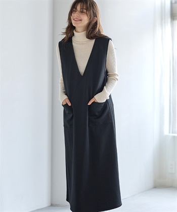 スポンジージャージ ジャンパースカート（マタニティ/ 妊婦服）授乳楽々 妊婦服 産前・産後対応(ブラック-Ｍ)