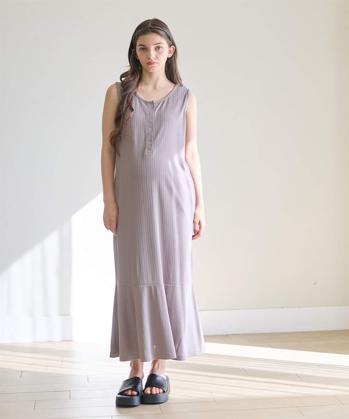 Rosemadame ランダムテレコ ノースリーブワンピース（マタニティ/授乳服）授乳口付き 授乳楽々 妊婦服 産前・産後対応_main
