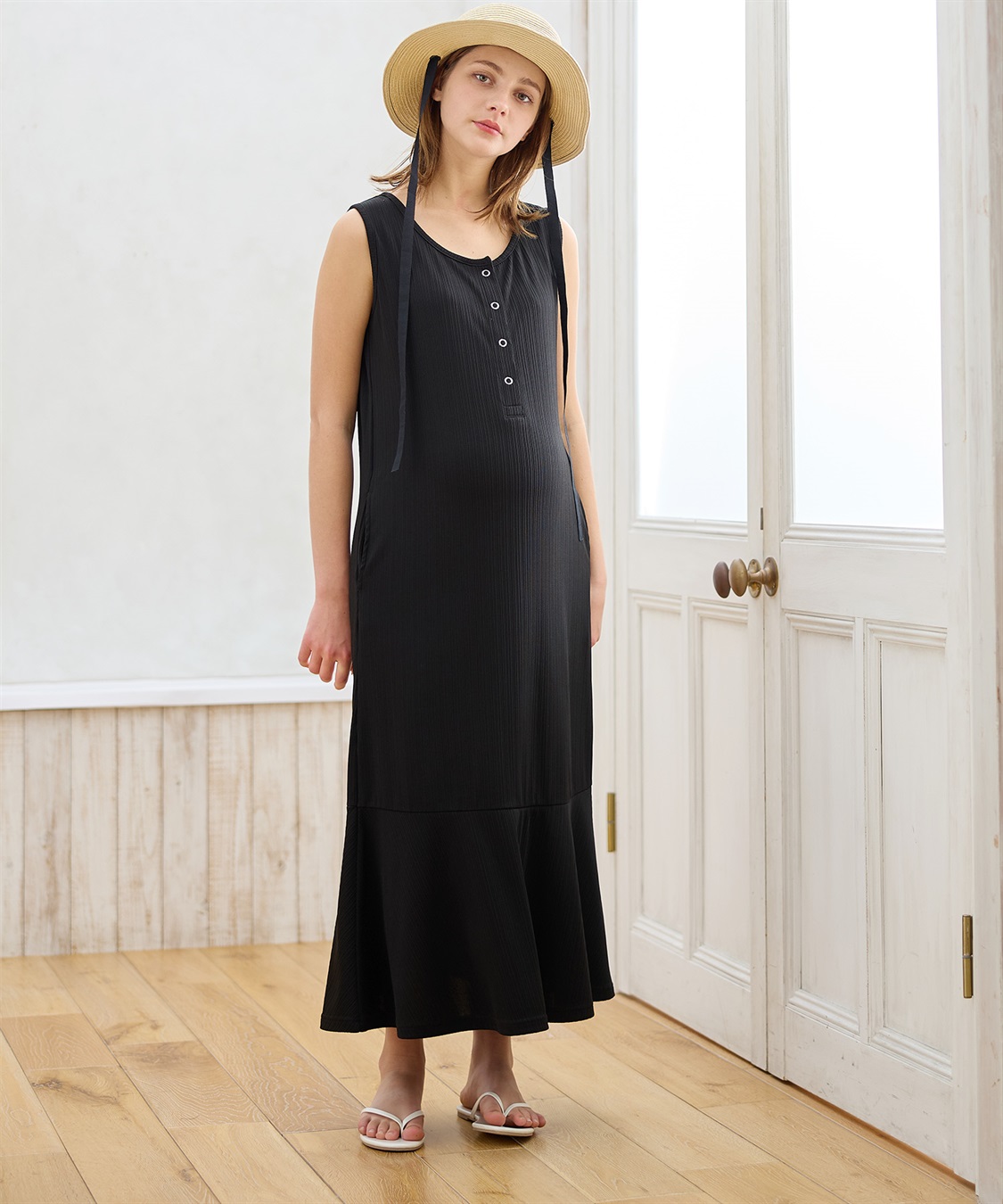 Rosemadame ランダムテレコ ノースリーブワンピース（マタニティ/授乳服）授乳口付き 授乳楽々 妊婦服 産前・産後対応_variation_1
