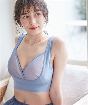 【吸水パット付き】ドットレース マタニティ授乳ブラジャー(ブルー-Ｍ)