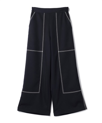 シルフィルダブルステッチ入りワイドパンツ(ネイビー-9号)