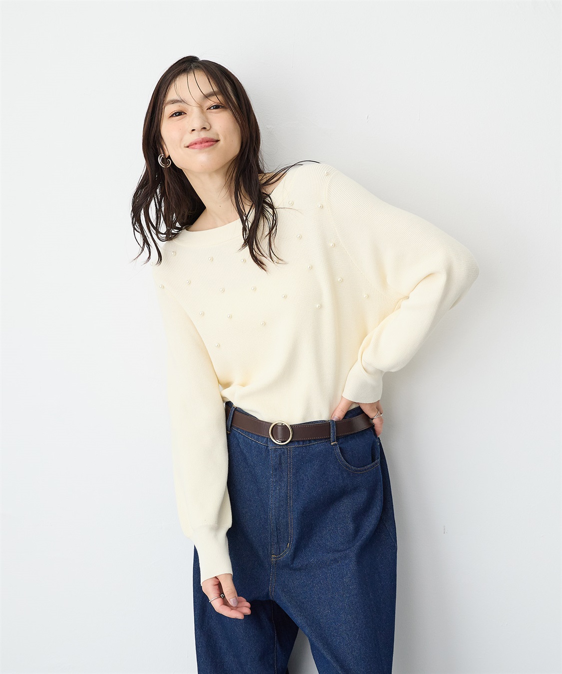 anyfee 【anyfee/プラスサイズ】ランダムパールニットプルオーバー_main