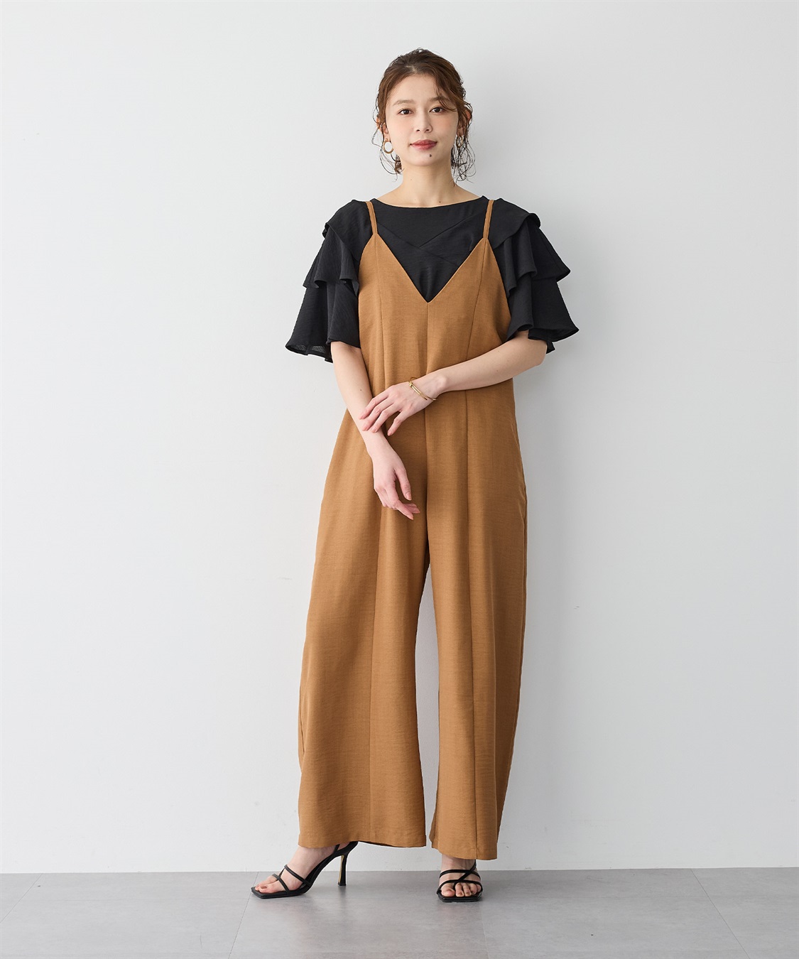 anyfee 【anyfee/プラスサイズ】リネン調キャミサロペット/オールインワン■リネンライクシリーズ■_main