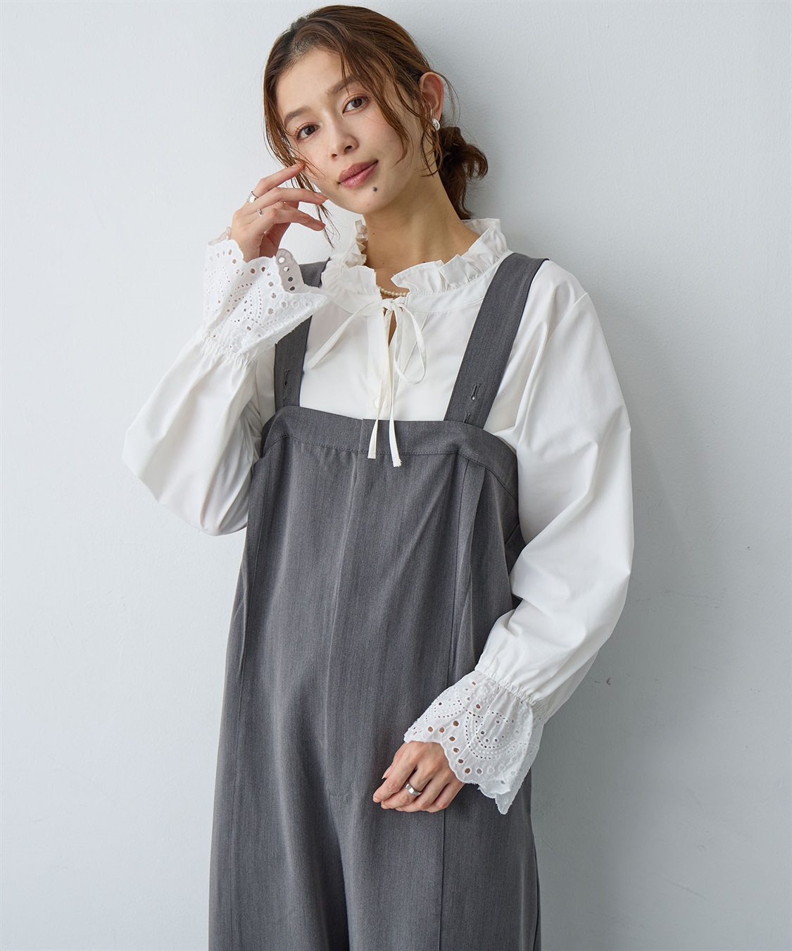 anyfee 【anyfee/大きいサイズ】袖口レースフリル襟シャツ/ブラウス_main