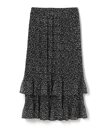 【anyfee/大きいサイズ】シフォンティアードスカート《新色追加》(ブラック（レオパード柄）-LL)