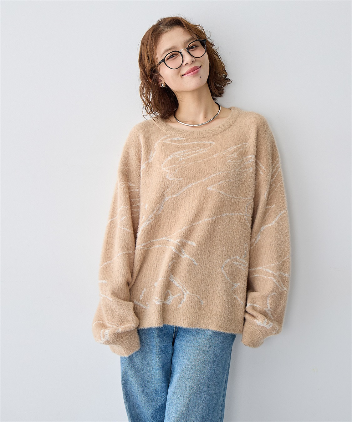 anyfee 【anyfee/大きいサイズ】ニュアンス柄ショートフェザーニット(2025AW)_main