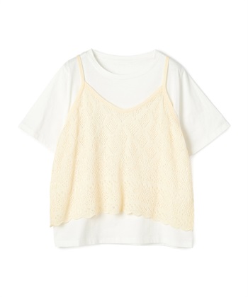 anyfee 【anyfee/大きいサイズ】クロシェ風ニットビスチェ&amp;Tシャツセット_variationthumb_1