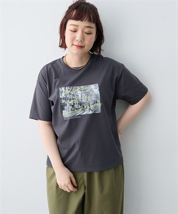 【anyfee/大きいサイズ】選べる2柄・多機能プリント半袖Tシャツ《接触冷感・遮熱機能》(チャコール-LL)