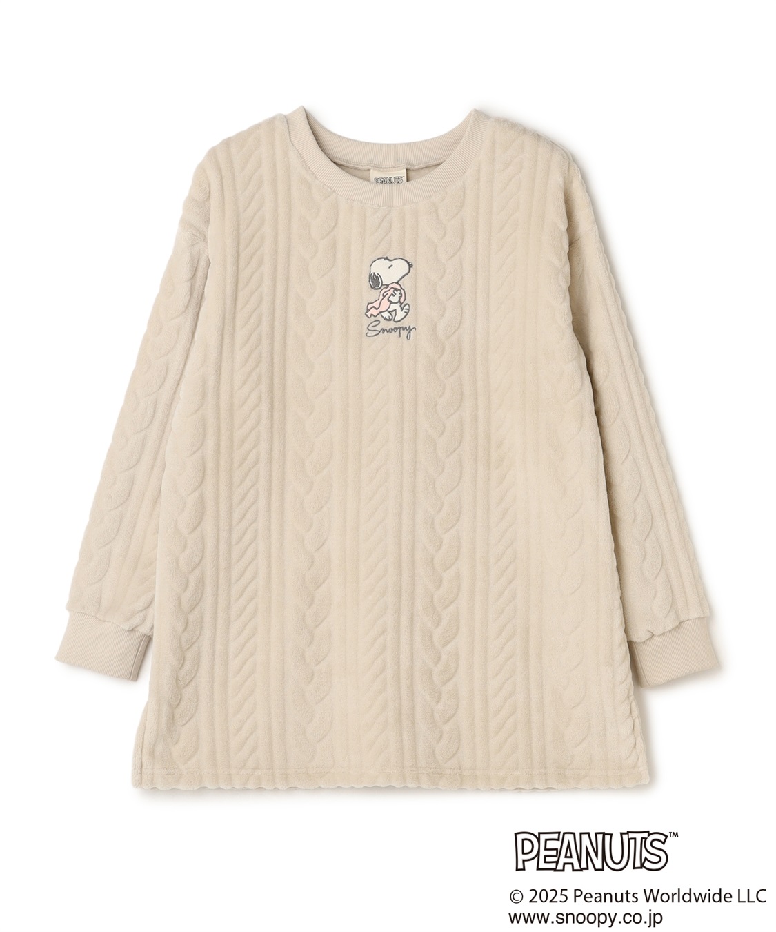 chara station 【PEANUTS/ピーナッツ】SNOOPY/スヌーピー刺繍ケーブルフリース長袖トップス/ルームウェア（上下別売り）_variation_1
