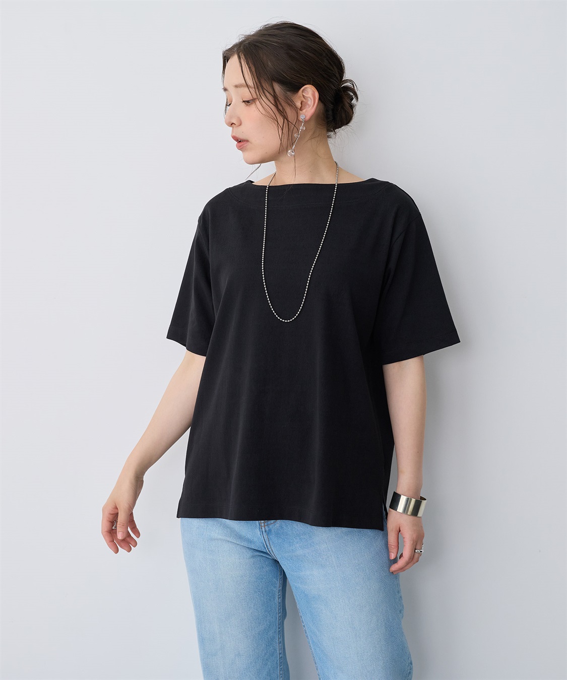 anyfee 【anyfee/プラスサイズ】接触冷感・ボートネックTシャツ_main