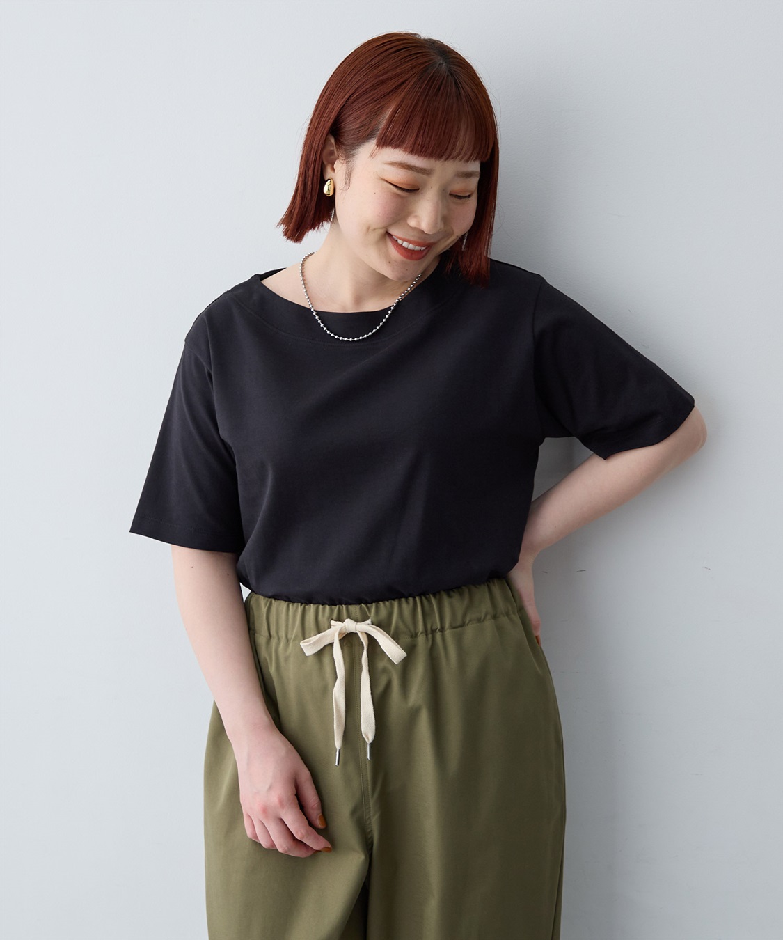 anyfee 【anyfee/大きいサイズ】着てサラ汗じみ防止ボートネックTシャツ《接触冷感・吸水速乾》（2026SS）_variation_1