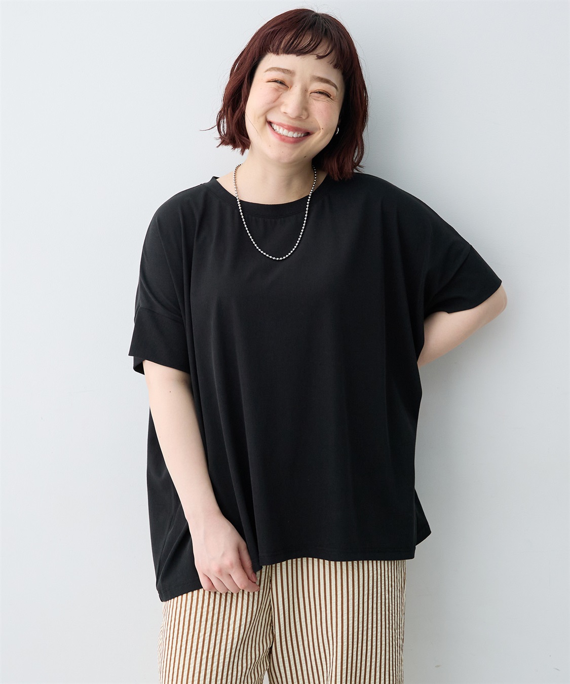 anyfee 【anyfee/大きいサイズ】着てサラバックタックフレアTシャツ/チュニック《接触冷感・UVカット》_variation_1