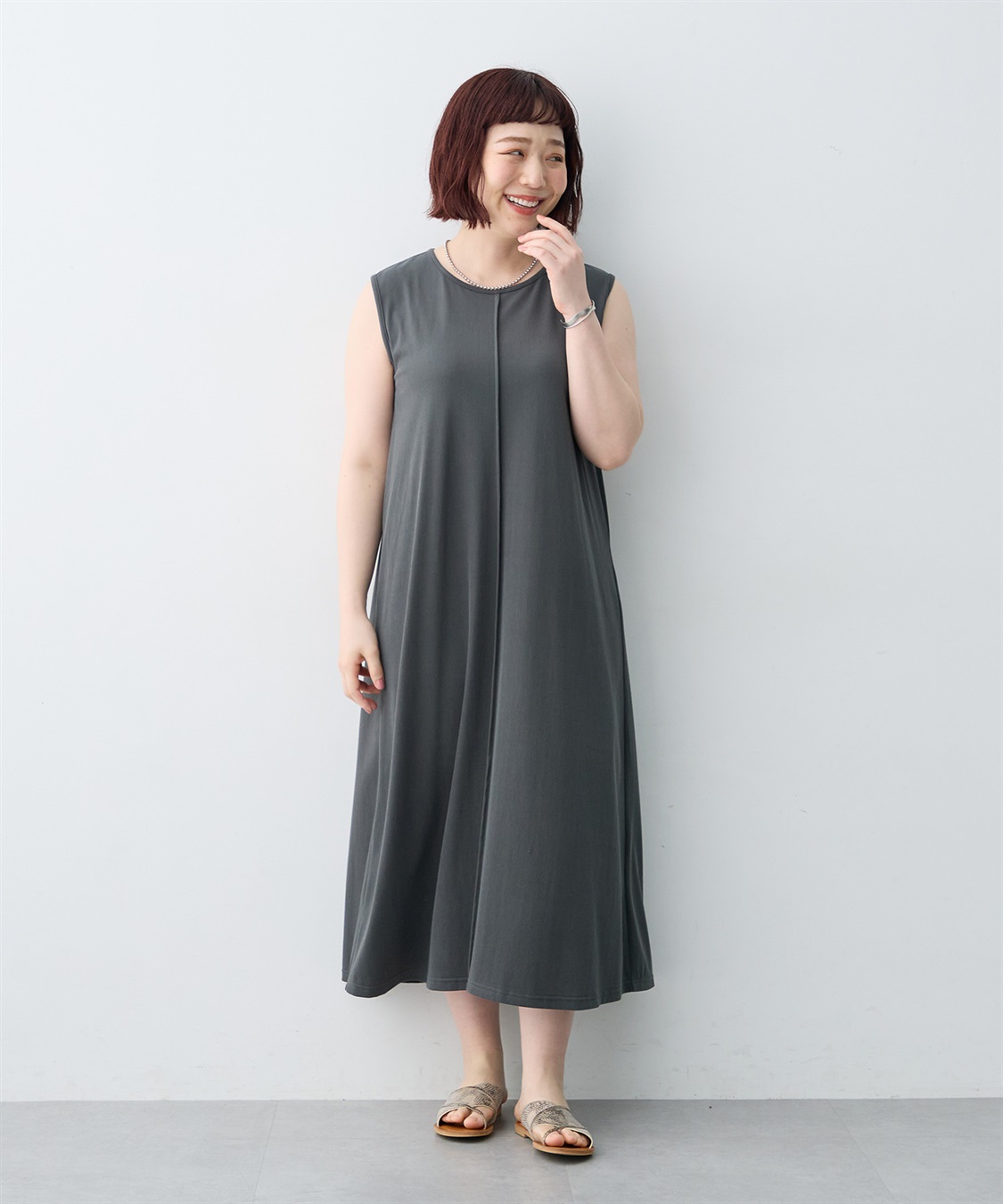 anyfee 【anyfee/大きいサイズ】接触冷感・多機能ベーシックノースリーブAラインワンピース《接触冷感・UVカット》_variation_2