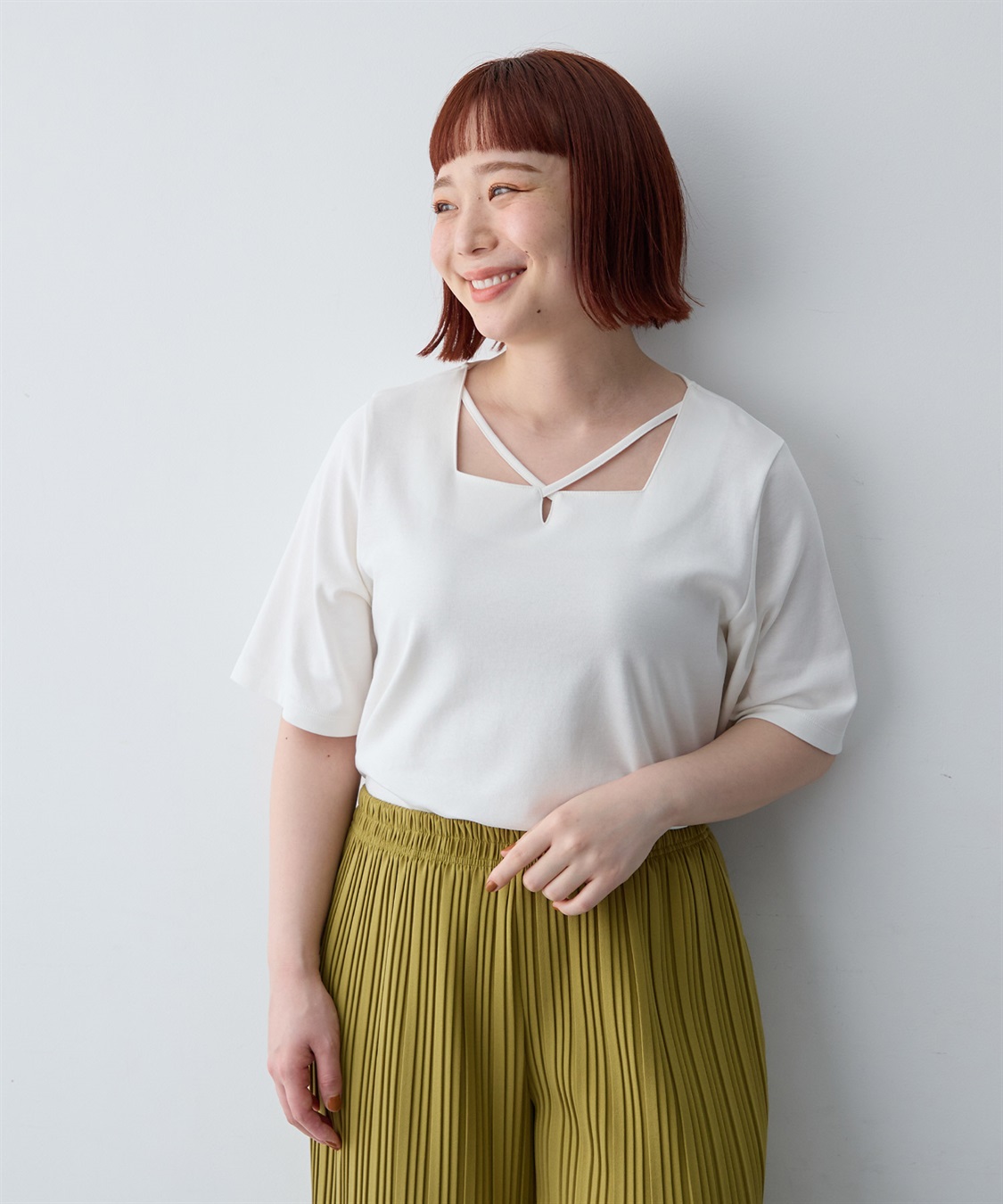 anyfee 【anyfee/大きいサイズ】着てサラ汗じみ防止クロスネックトップス/半袖Tシャツ《接触冷感・吸水速乾・UVカット》_variation_2