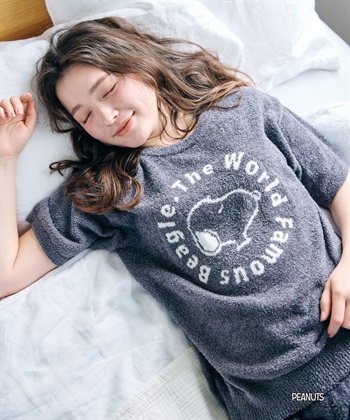 【PEANUTS/ピーナッツ】もちふわsleepソフトエアニット半袖トップスルームウェア◆別注◆上下別売り(チャコール-M)