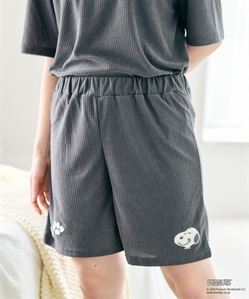 【PEANUTS/ピーナッツ】SNOOPY/スヌーピーパイルリブルームウェアハーフパンツ（上下別売り）(グレー-M)