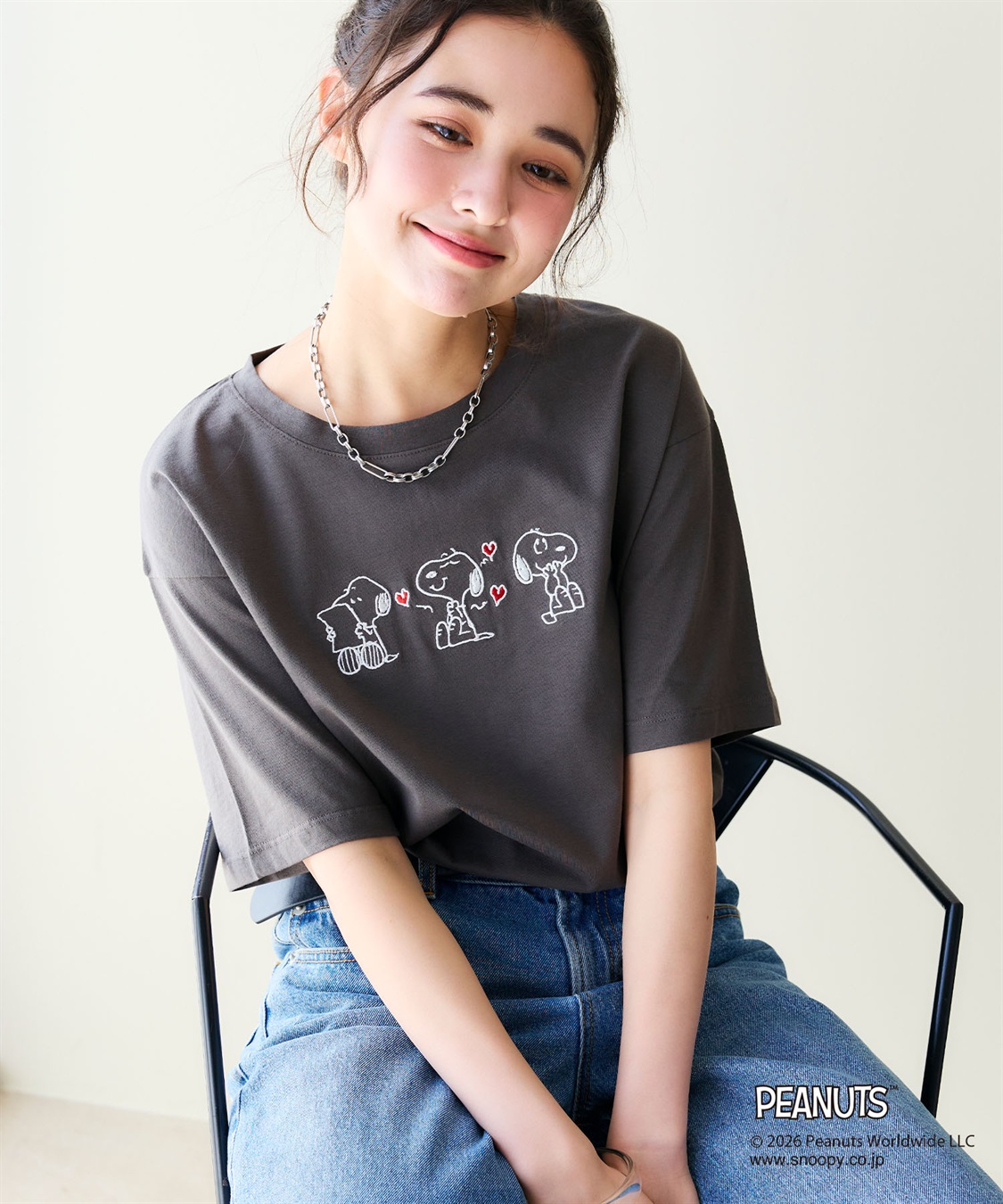 chara station 【PEANUTS/ピーナッツ】SNOOPY/スヌーピー3パターンフロントデザイン刺繍Tシャツ_main