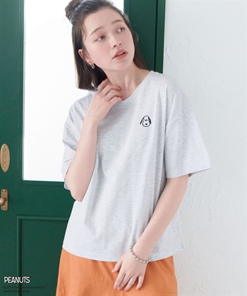 【PEANUTS/ピーナッツ】SNOOPY/スヌーピー3パターンフロントデザイン刺繍Tシャツ(アイボリー-LL)