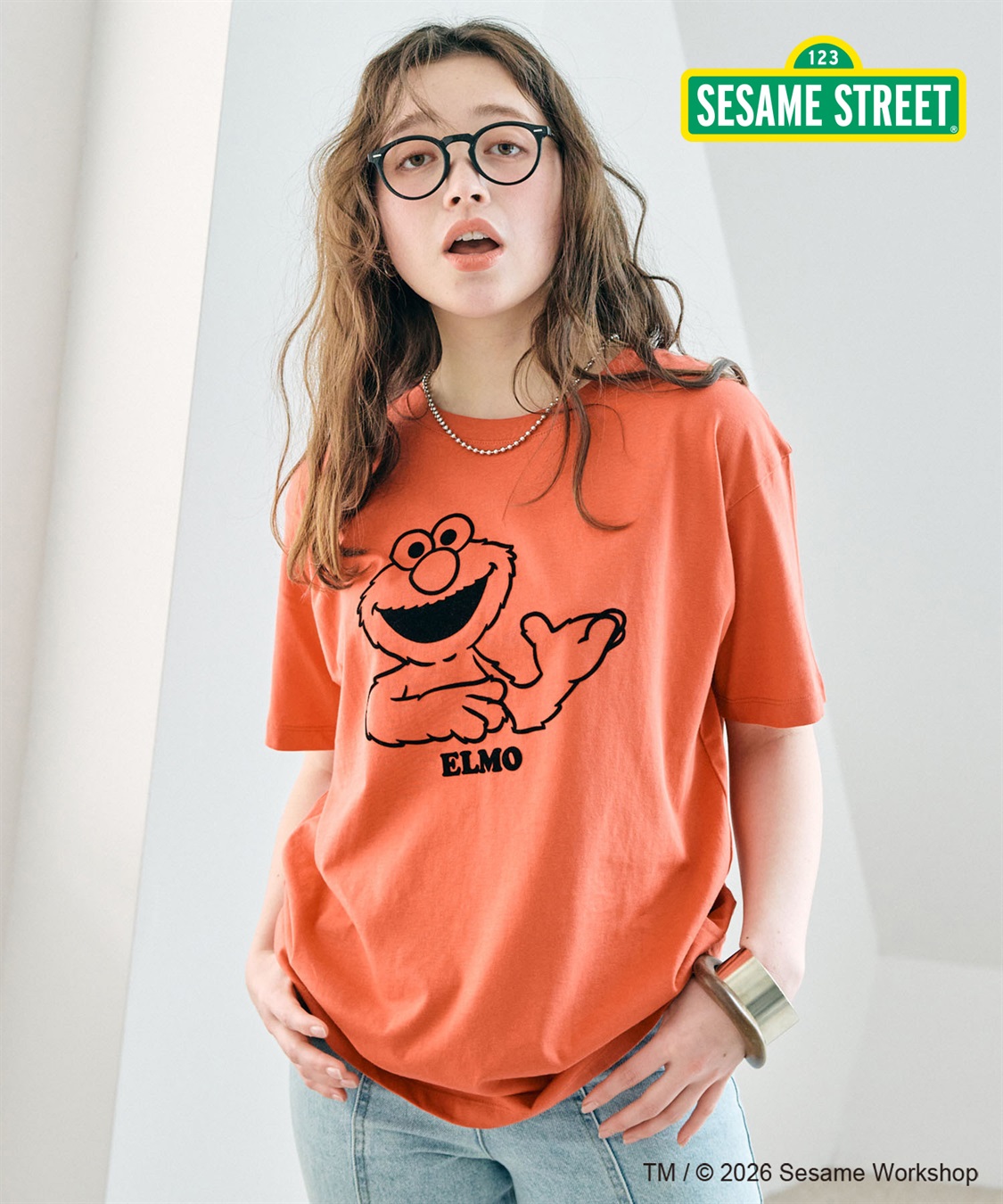chara station 【セサミストリート/SESAME STREET】エルモ/ELMOフロッキープリント半袖Tシャツ_main