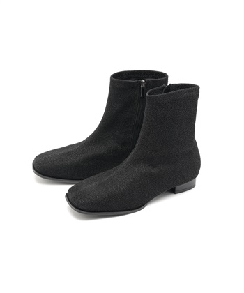【anyfee/プラスサイズ】ストレッチローヒールブーツ（4E・甲高・幅広）(ラメブラック-24.5cm)