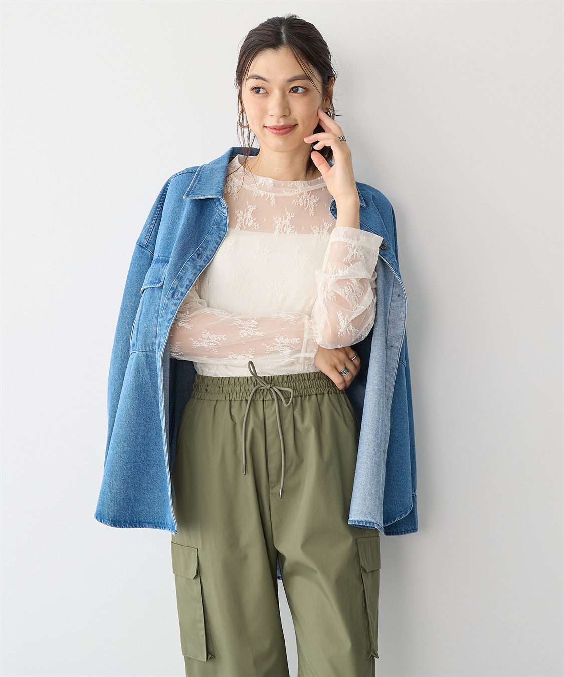 anyfee 【anyfee/プラスサイズ】チュールレースハイネックトップス_main