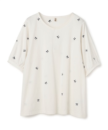 anyfee 【anyfee/プラスサイズ】リボン刺繍Tシャツ_variationthumb_1