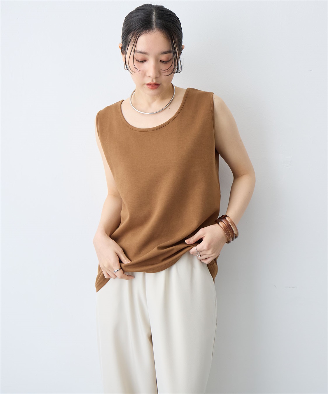 anyfee 【anyfee/大きいサイズ】着てサラなめらかポンチ素材タンクトップ《接触冷感・吸水速乾・UV対策》_main
