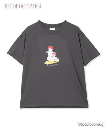 トコロコムギいちごにゃんこ半袖Tシャツ(チャコールグレー-M)