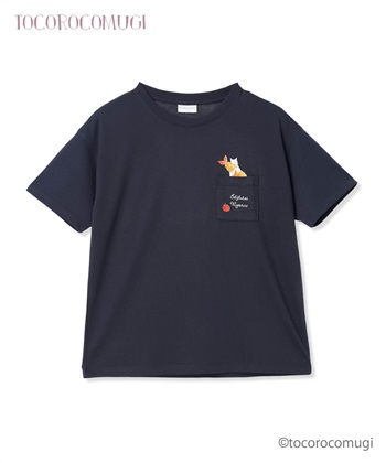 トコロコムギエビフライにゃんこ半袖Tシャツ(ネイビー-M)
