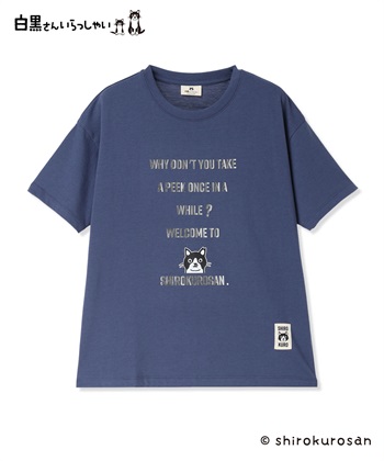 白黒さん箔ロゴ半袖Tシャツ(ブルー-M)