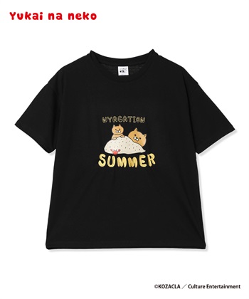 ゆかいなネコ砂遊び半袖Tシャツ(ブラック-M)