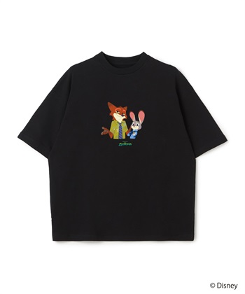 【Zootopia/ズートピア】キャラクタープリント半袖クルーネックTシャツ / Over Harf Sleeve T-shirt《UNISEX》(ブラック-M)