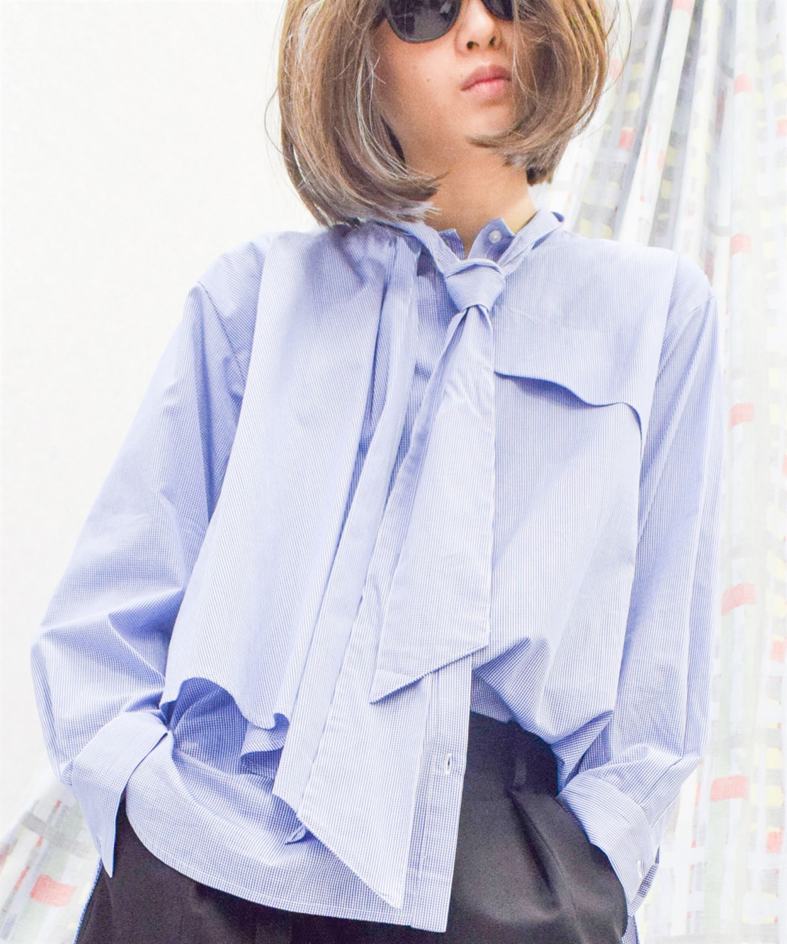 ATSURO TAYAMA アシンメトリーリボンタイ付きブラウス_main