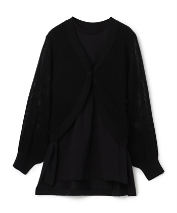 ノースリTシャツ×メッシュカーデ2点セット(ブラック-36)