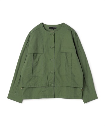 【ART OF GARDEN】コットン×リネンキャンバスノーカラーブルゾン(グリーン-36)