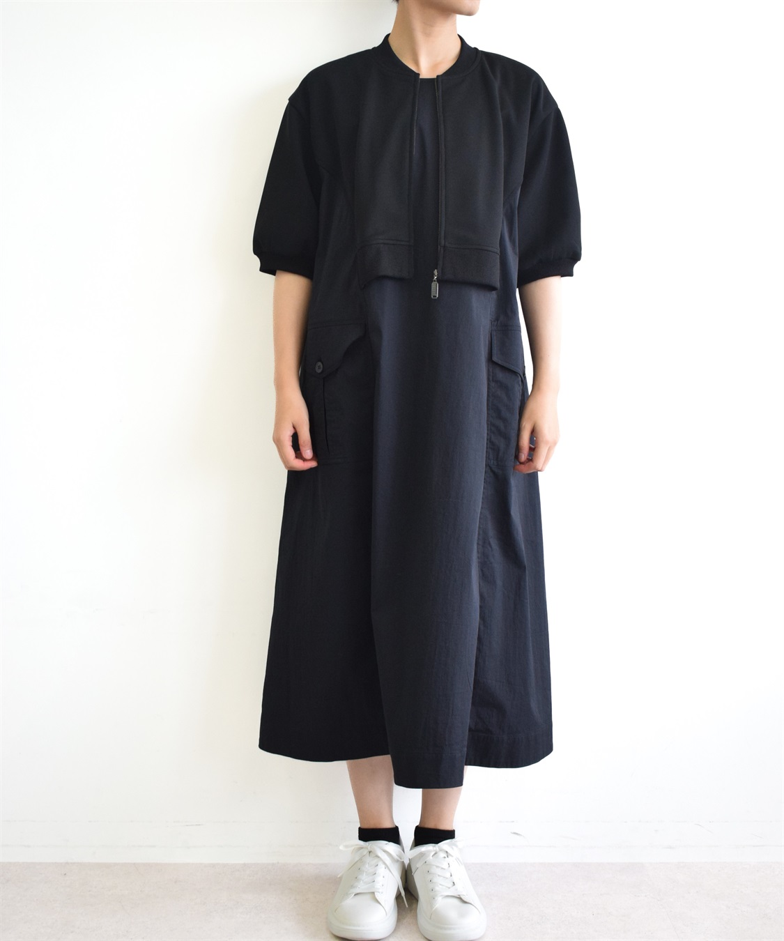 ATSURO TAYAMA カットソー×布帛切り替えフレアワンピース_main