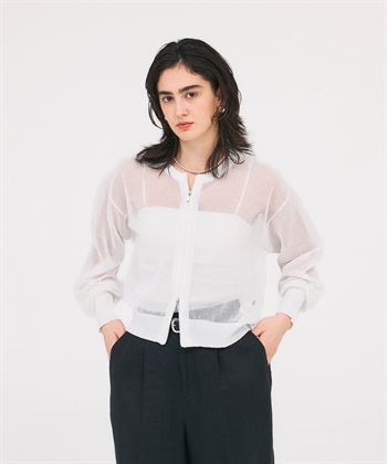 メッシュニットシフォンコンビブルゾン(オフ-F)