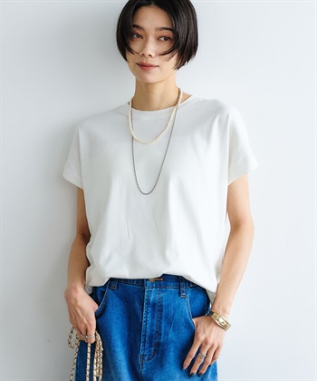 《汗染み防止》エブ楽 天竺フレンチスリーブTシャツ(オフ-Ｍ)
