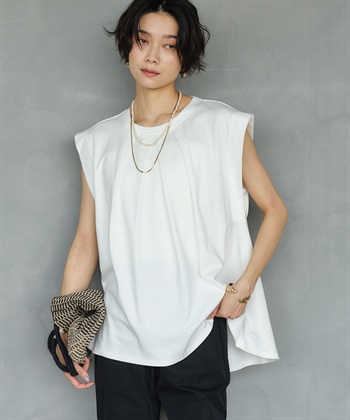 CROSS FUNCTION 《汗染み防止》エブ楽 天竺フロントタックノースリーブTシャツ