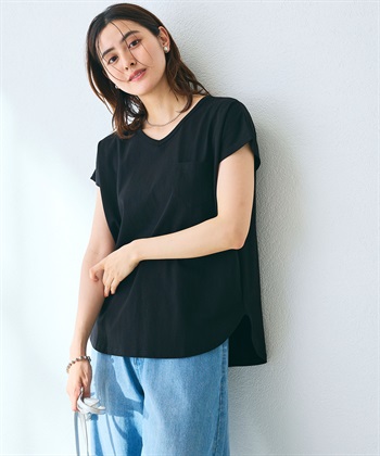 《汗染み防止》フロントポケットTシャツ(ブラック-Ｍ)