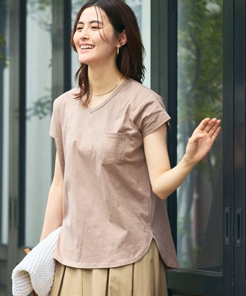 《汗染み防止》フロントポケットTシャツ(モカ-Ｍ)